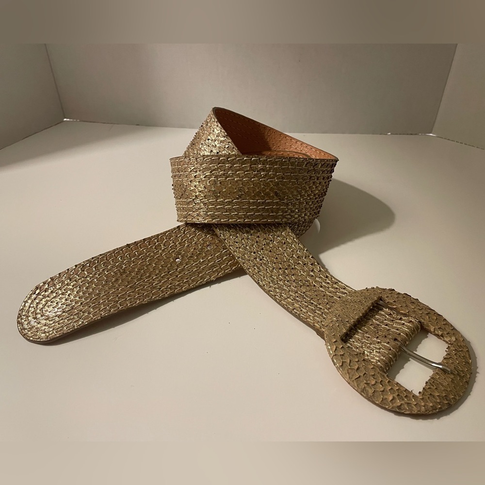 Reptile’s House Milano Women Vintage Gold Genuine Python Leather Belt